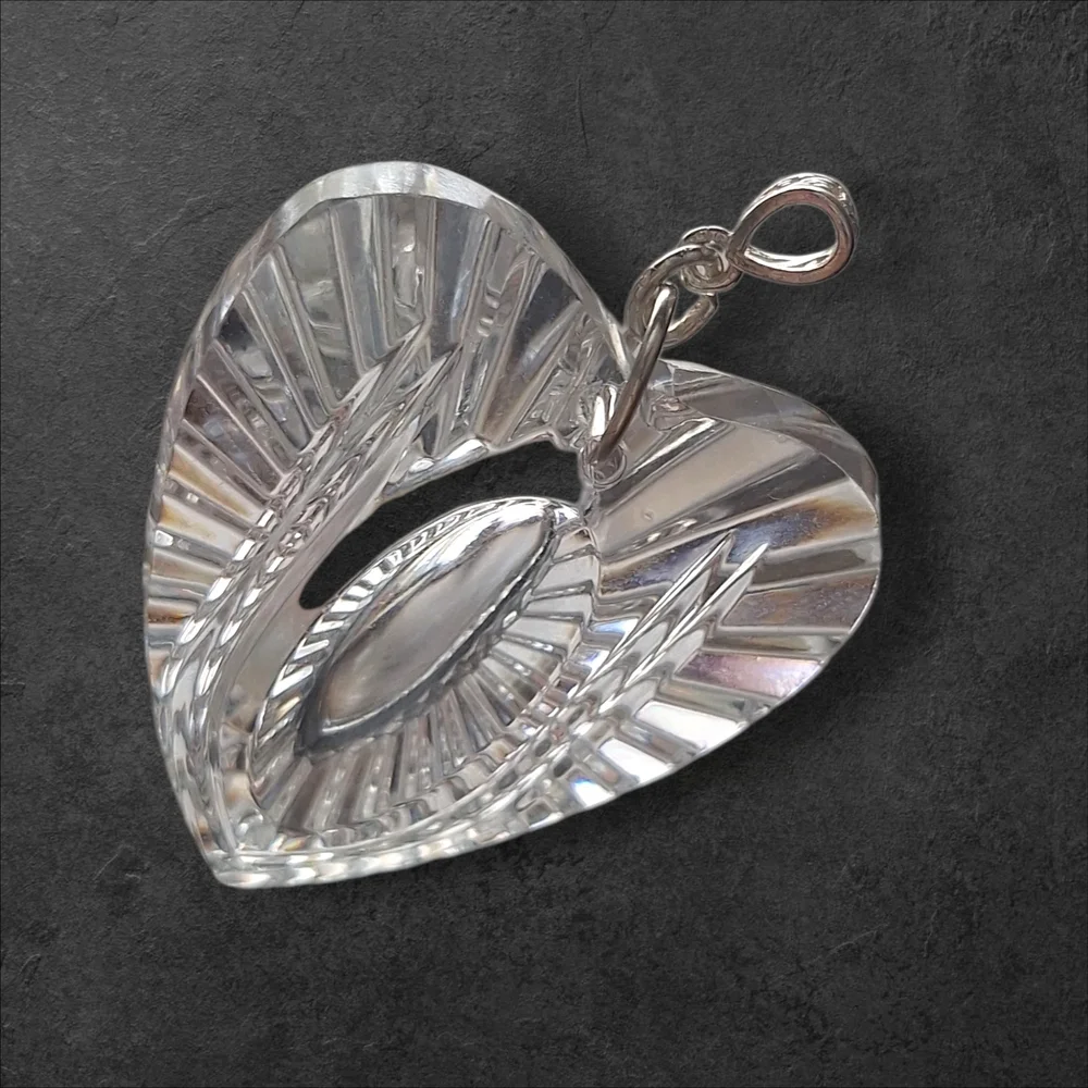 Waterford Crystal Heart Necklace - Clear 2" 24.58 Grams .925 STERLING SILVER - Picture 5 of 6